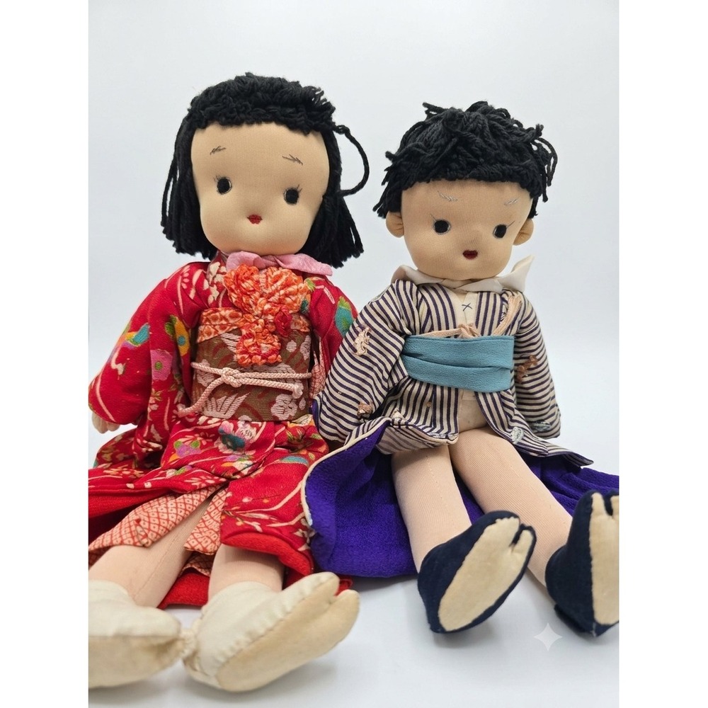 Vintage Handmade Japanese Cloth Doll Pair (Boy & Girl)